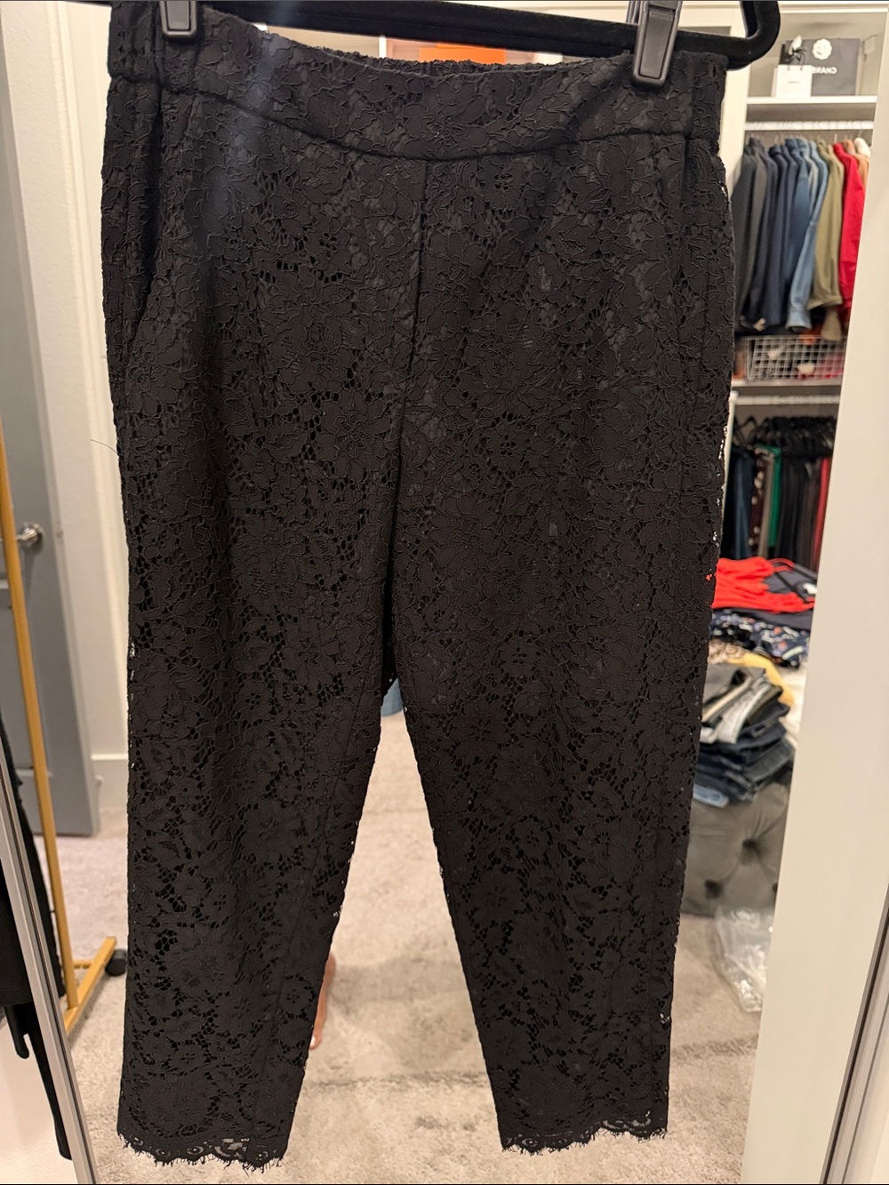 J. Crew Black Lace Cropped Pants with Scalloped Hem